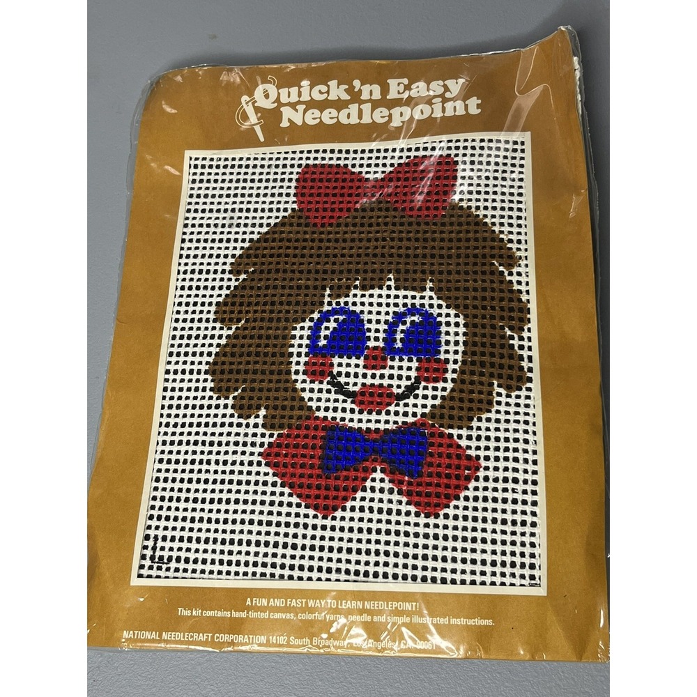 Vintage 70s Needlepoint Kit NEW Quick 'n Easy Raggedy Ann Style